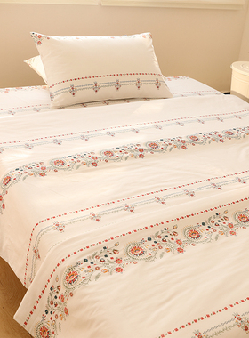 中国风凤尾花床单单件纯棉全棉床笠单人宿舍学生1.5m可配三四件套