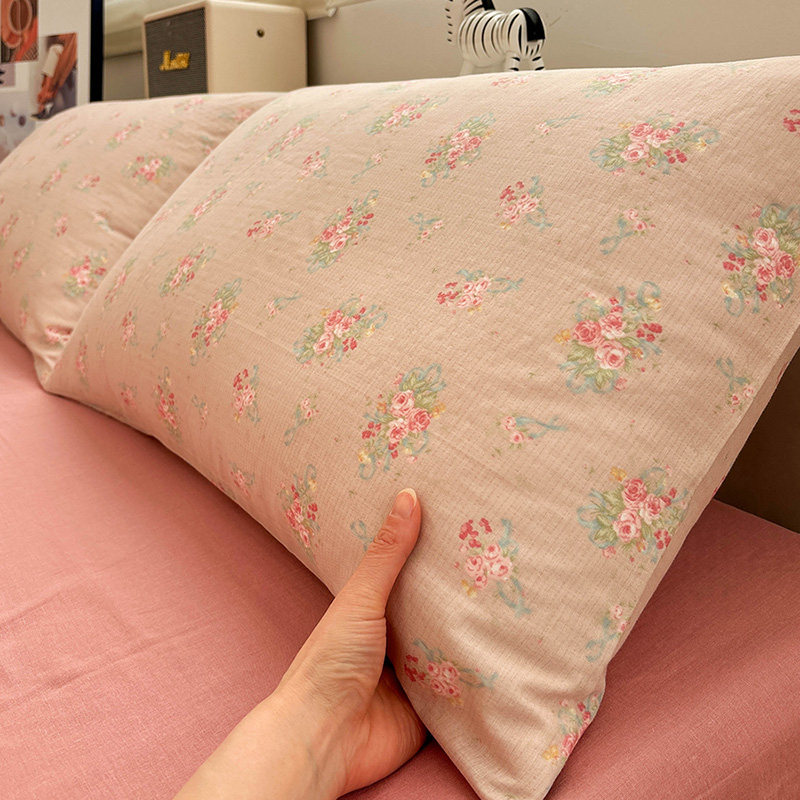 木槿花A类亲肤有氧双层纱碎花枕头套枕袋48*74单人枕套家用一对装,床上用品,枕套,淘宝优惠券,粉丝福利购,淘宝优惠卷