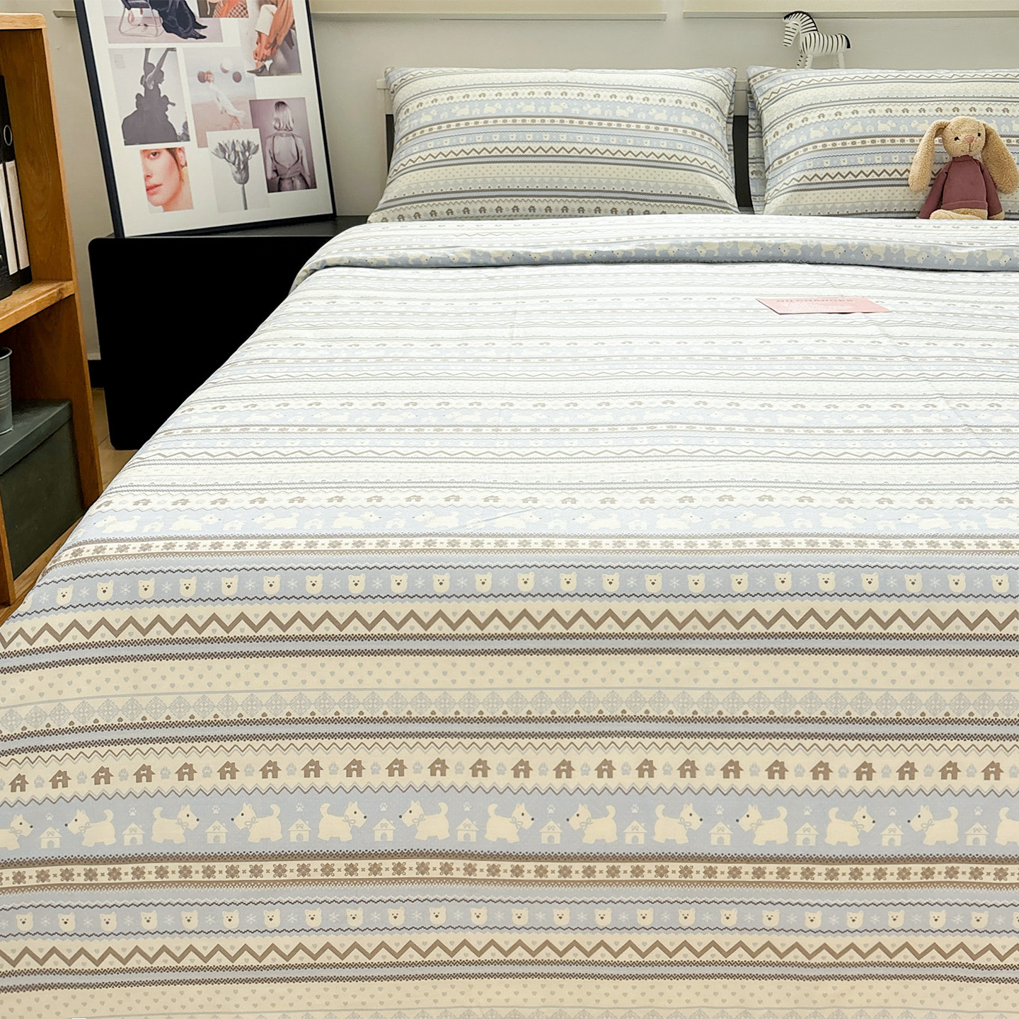 费尔岛蓝全棉四件套纯棉单件1.5m1.8米单双人床单被套简约三件套