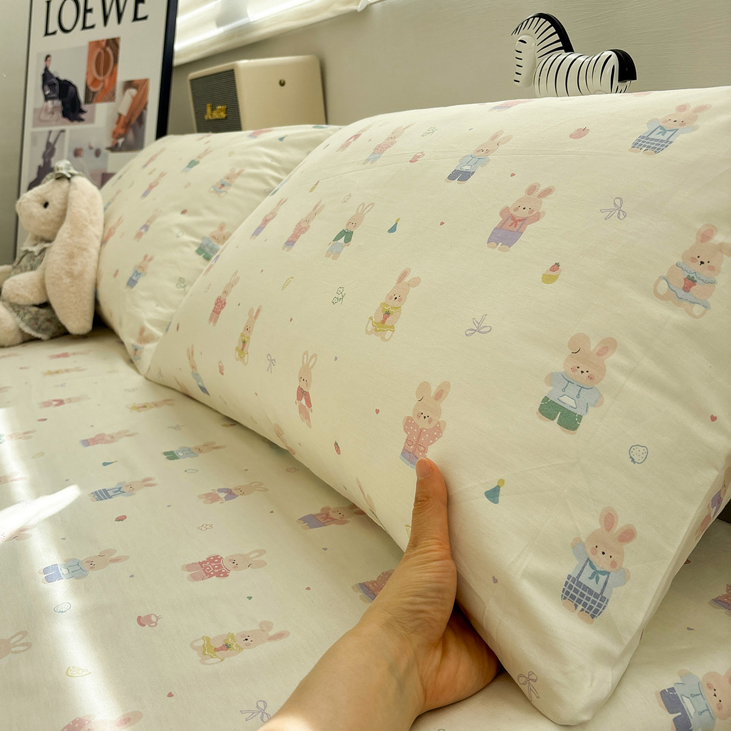 兔斯基全棉枕套一对装儿童亲肤枕芯枕头套48×74cm纯棉加厚单只