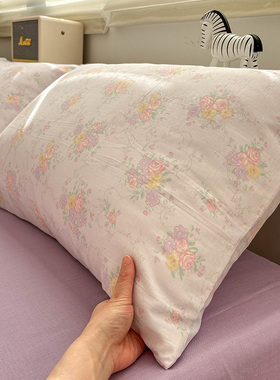 双层纱紫色花海A类婴儿级柔软枕套单个一对装48x74全棉乳胶枕芯套