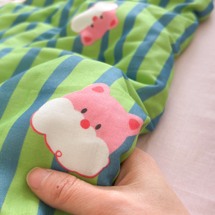 粉色河马卡通A类母婴双层纱床单床笠纯棉全棉被单可配三四件套新