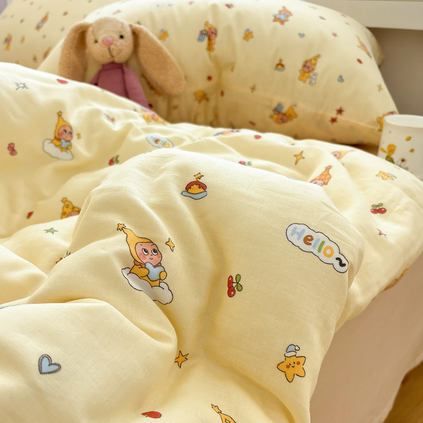 晚安小星星A类双层纱全棉床单单件卡通纯棉被套枕套可配三四件套