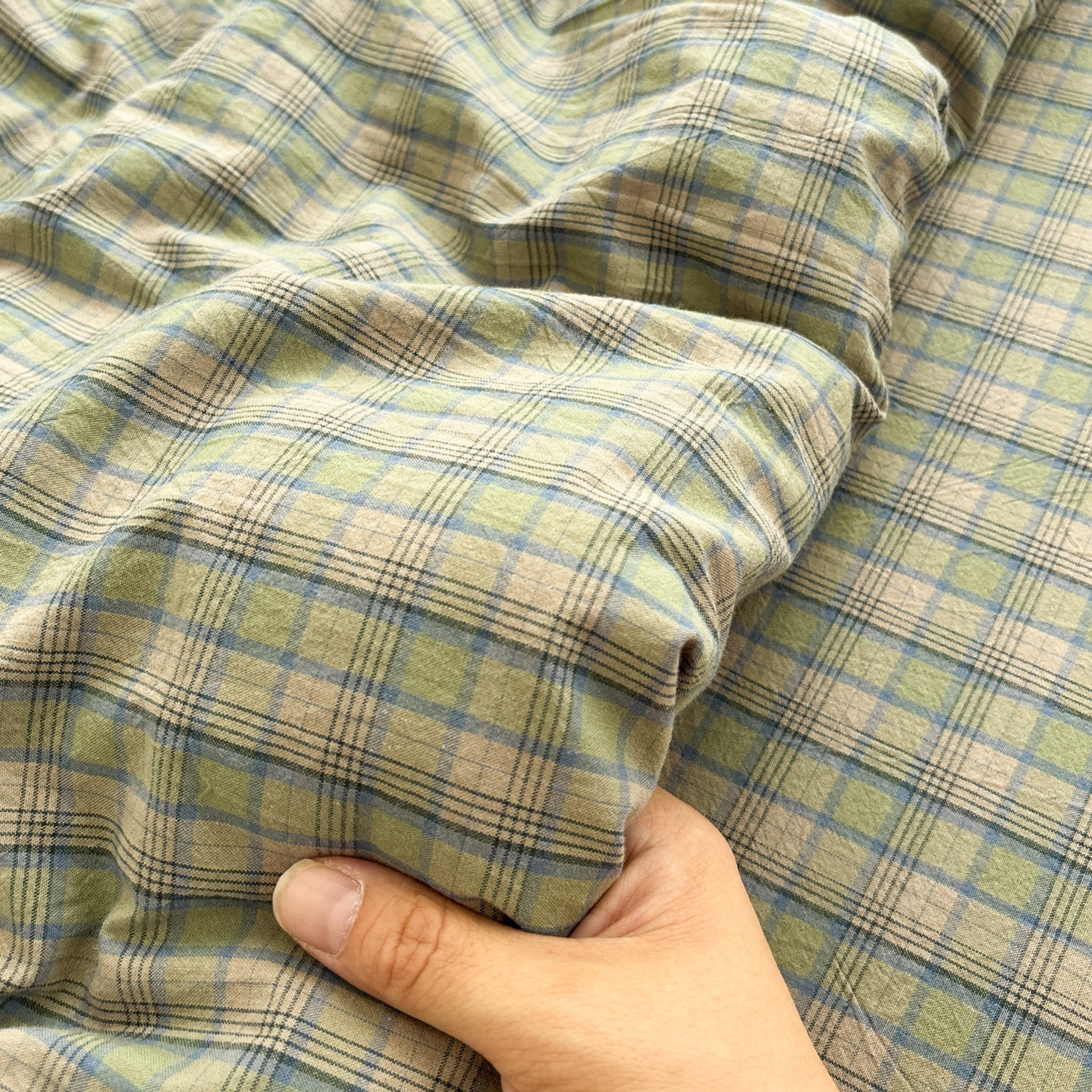 复古绿格全棉水洗棉床单单件家用简约纯棉被套床笠款可配三四件套