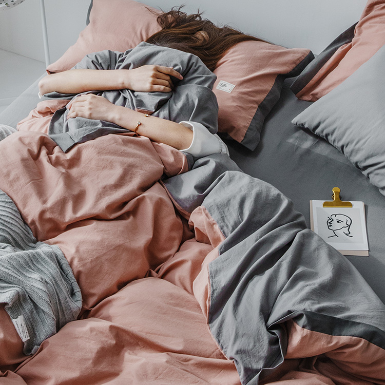 唐朝一只鱼简约双拼纯色床上四件套全棉纯棉水洗被套床被单床笠罩