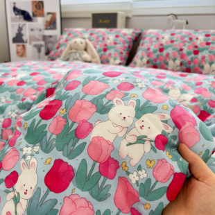 甜蜜小兔田园风全棉床单单件1.8m小碎花纯棉床笠被套可配三四件套