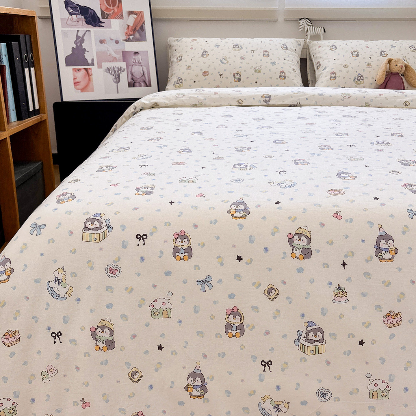 欢乐企鹅可爱纯棉四件套1.5米1.8m斜纹全棉床单床笠款宿舍三件套,床上用品,床品套件/四件套/多件套,淘宝优惠券,粉丝福利购,淘宝优惠卷