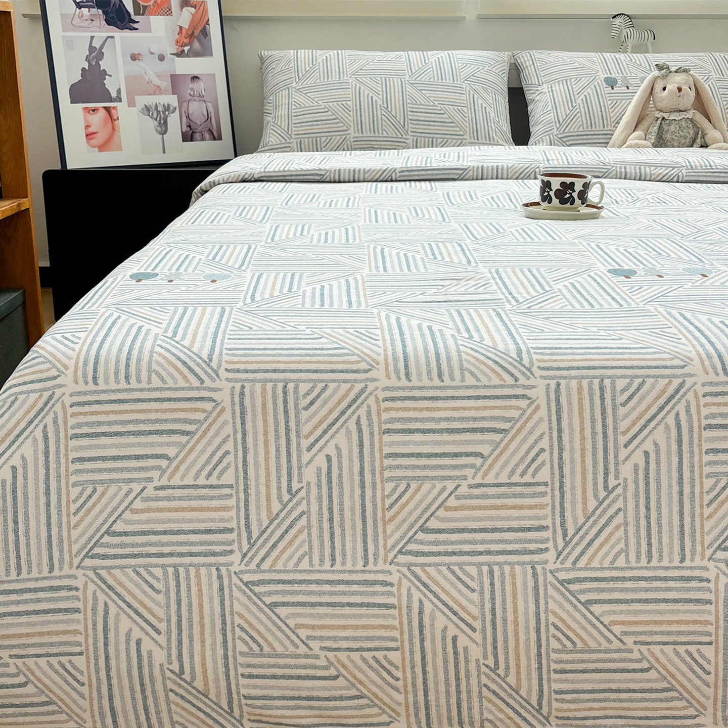 韵律简约全棉加厚磨毛四件套单双人1.5m1.8米纯棉宿舍床笠三件套