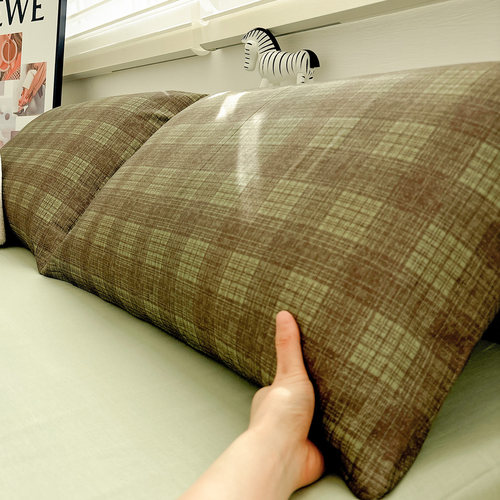 唐朝一只鱼双层纱暗绿格枕套