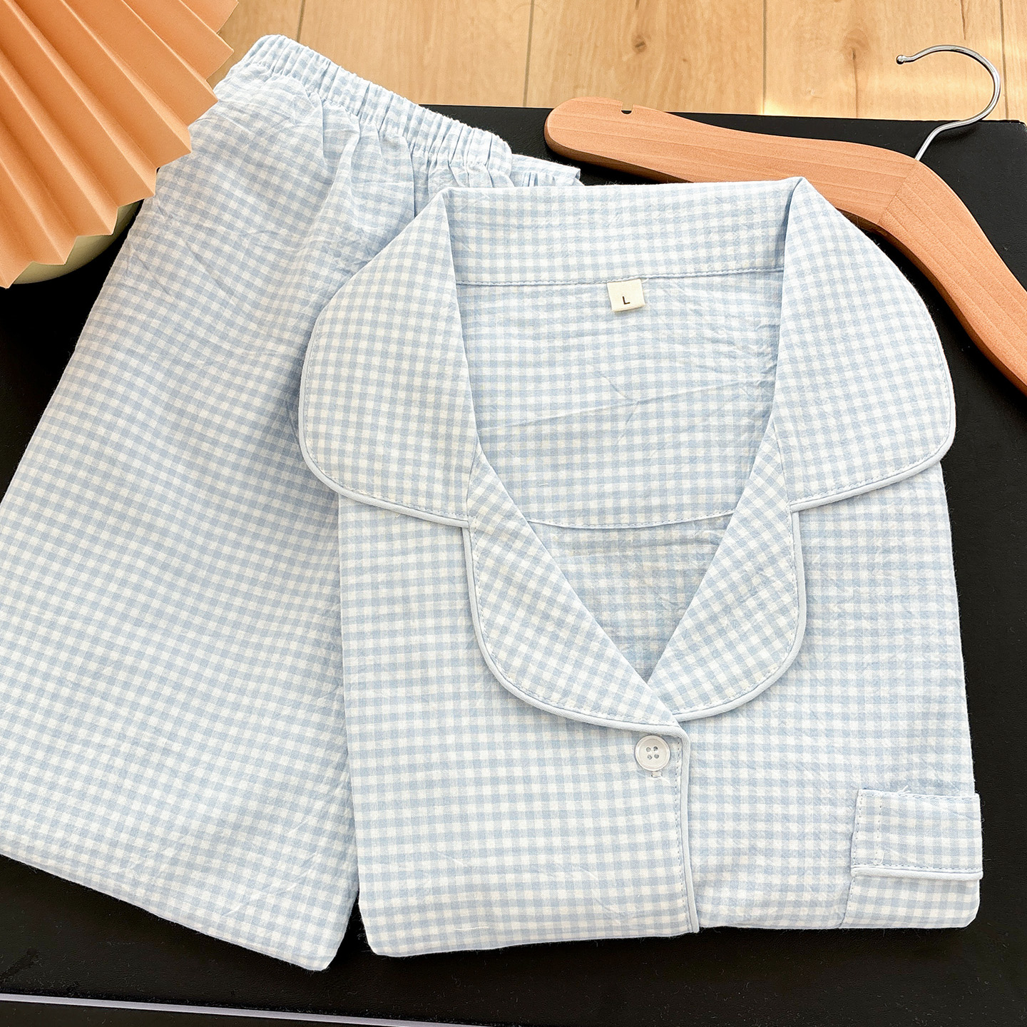 水洗棉迷你浅蓝格家居睡衣