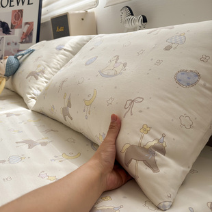 星月木马纯棉老粗布枕套单只装儿童48×74全棉加厚帆布枕头内胆套