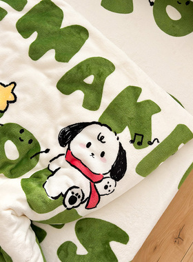 牛奶绒乐乐狗床单单件加绒法兰绒毯子加厚冬宿舍被单可配三四件套