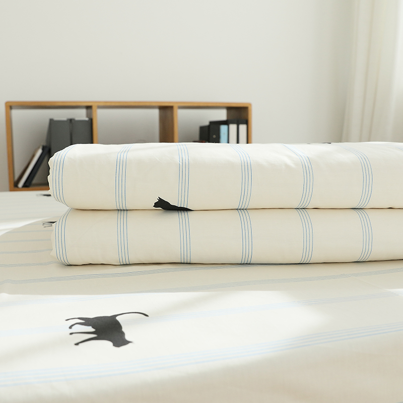 唐朝一只鱼纯棉散步小猫单人被套