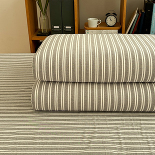 水洗棉拿铁灰条纹被套纯棉全棉博主风学生宿舍单人被罩色织100%棉