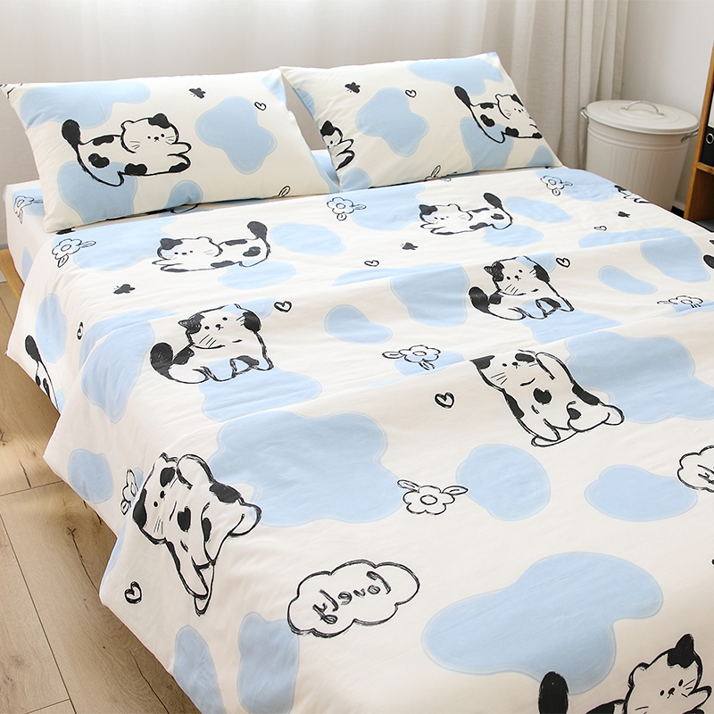 全棉可爱猫咪床单床笠款四件套
