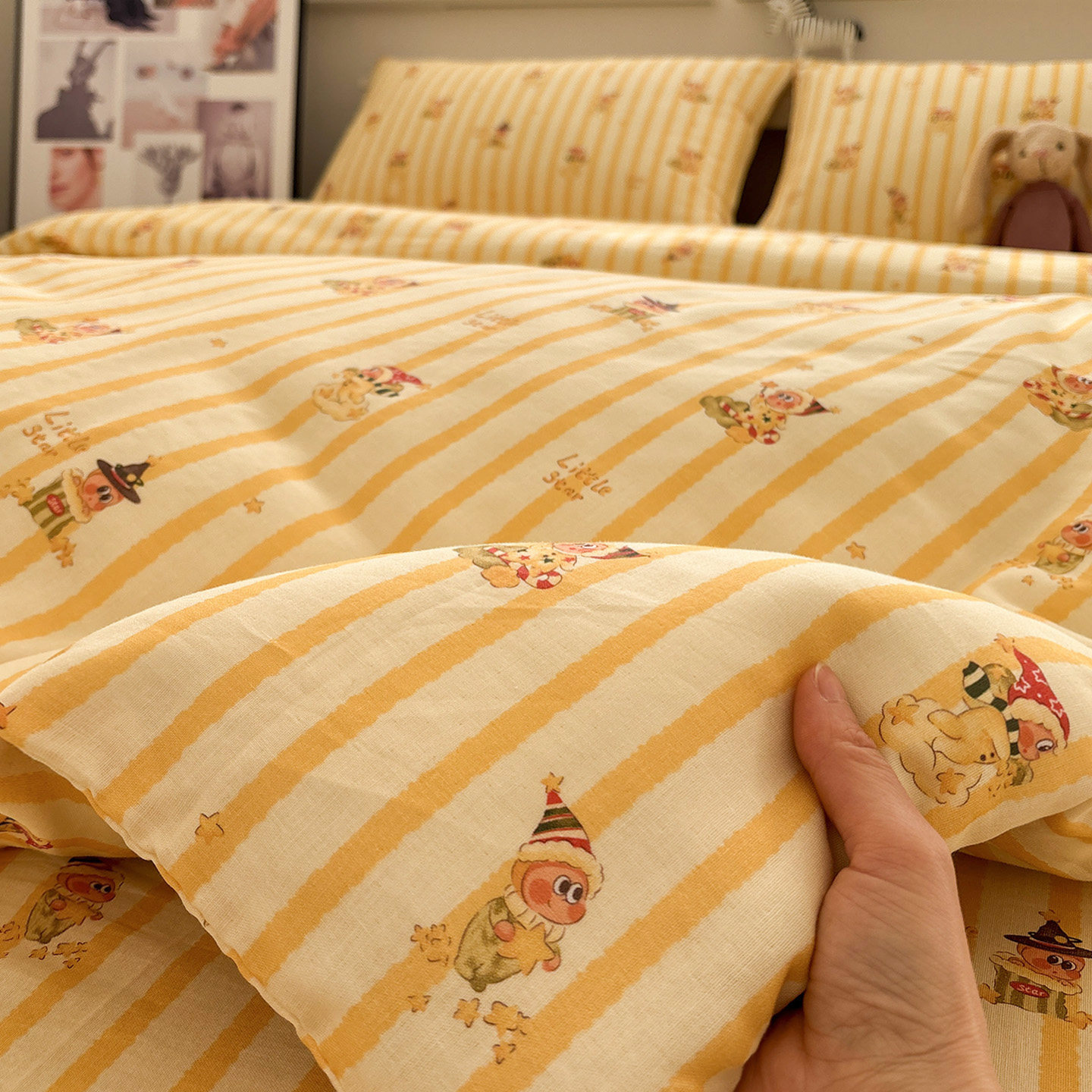 芝士星星黄卡通全棉三四件套1.5m1.8米宿舍床笠款纯棉三件套亲肤