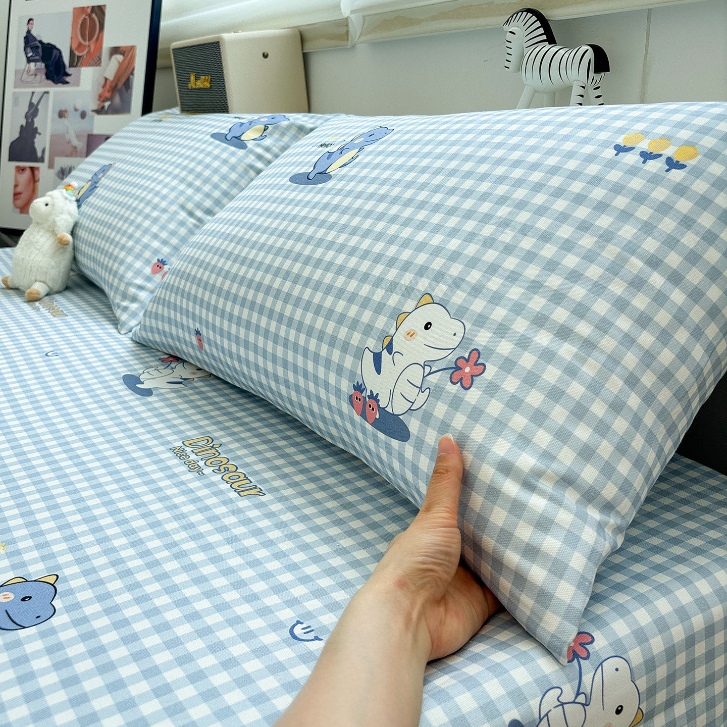 纯棉老粗布格子恐龙儿童枕套单只装48×74cm加厚全棉麻枕头内胆套,床上用品,枕套,淘宝优惠券,粉丝福利购,淘宝优惠卷