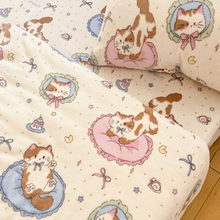 牛奶绒星星猫卡通床单单件冬季 加厚珊瑚绒1.5米被套可配三四件套