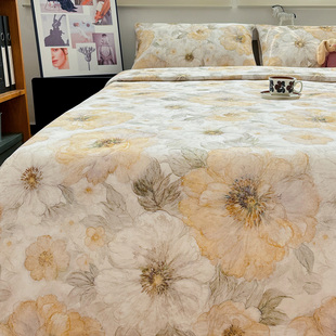 花之恋全棉磨毛床品四件套纯棉床单床笠款田园风1.5m1.8米床套件