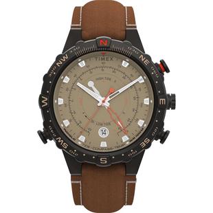 代购Timex天美时男士腕表计时夜光测潮指南针皮带钢壳防水棕色