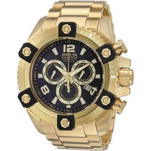 代购Invicta男士腕表计时夜光日期测速金属钢带防水金色商务运动