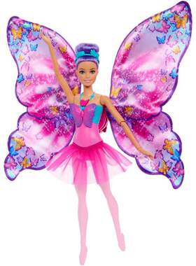 海外代购BARBIE/芭比娃娃翅膀展开造型变换可拆卸裙摆按压变形