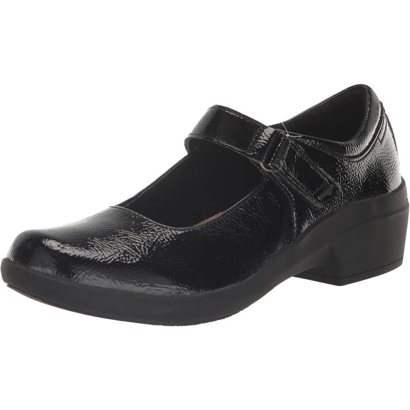 代购clarks女士玛丽珍鞋舒适软底轻便防滑黑色圆头粗跟搭扣设计