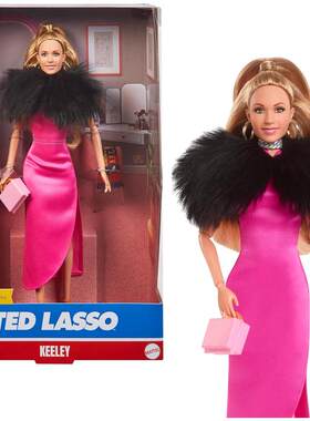 海外代购BARBIE/芭比娃娃收藏级配展示支架人造毛皮粉色连衣裙