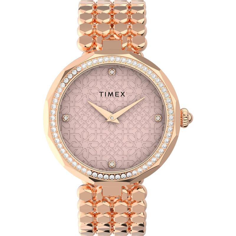 代购Timex/天美时女士金表盘金表带石英腕表防水欧美腕表