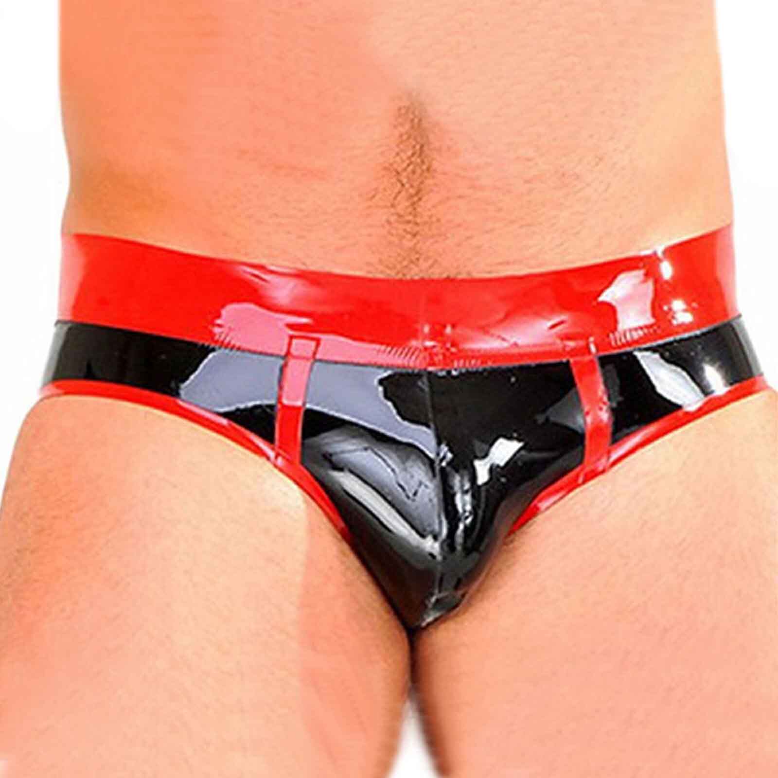 MONNIK男士乳胶内裤短裤高弹紧身红色镶边手工制作角色扮演俱乐部
