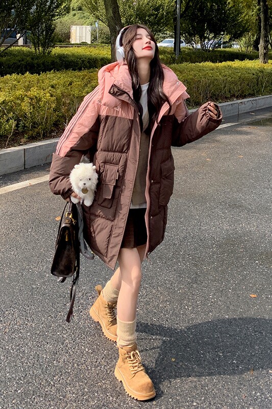 粉色连帽棉衣冬季女2024新款韩系宽松休闲撞色学院风加厚棉袄外套,女装棉衣/棉服,浙宝199