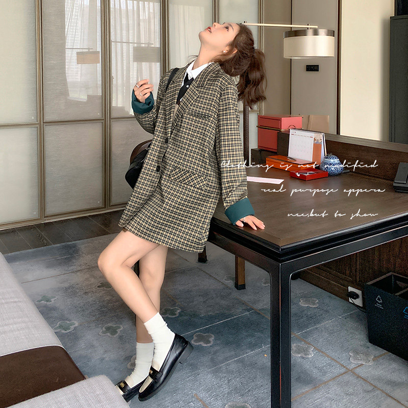 高级感炸街格子小西装外套女春秋新款韩版休闲气质复古冷淡风西服,女装西装,浙宝199