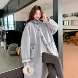 199-W91-P215-控318【好款现货】韩系学院风连帽羊羔毛长款大衣，女装毛呢外套，浙宝199