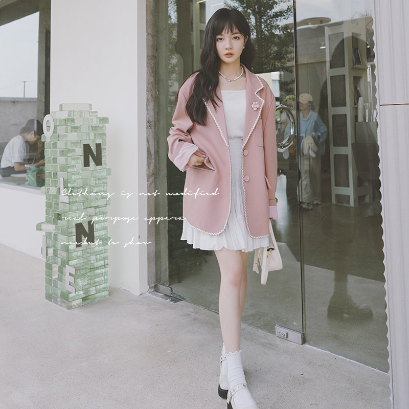 粉色炸街小西装外套女春秋设计感小众2025年新款休闲气质西服上衣,女装西装,浙宝199
