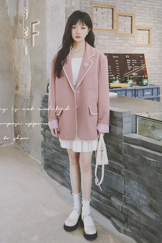粉色炸街小西装外套女春秋设计感小众2025年新款休闲气质西服上衣,女装西装,浙宝199