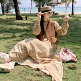 卡其色法式小个子碎花连衣裙女春2025新款时尚减龄马甲，女装连衣裙，浙宝199