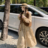 卡其色法式小个子碎花连衣裙女春2025新款时尚减龄马甲，女装连衣裙，浙宝199