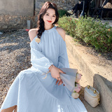 海边度假连衣裙女夏季2025新款甜美温柔风法式气质绝美露肩沙滩裙，商品下架区，浙宝199