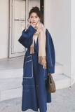 高级感赫本风呢子大衣女冬季2025新款韩系长款孔雀蓝拼接毛呢外套，女装毛呢外套，浙宝199