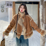 199-W81-P205-K298【好款现货】皮毛一体长毛保暖厚外套，女装短外套，浙宝199