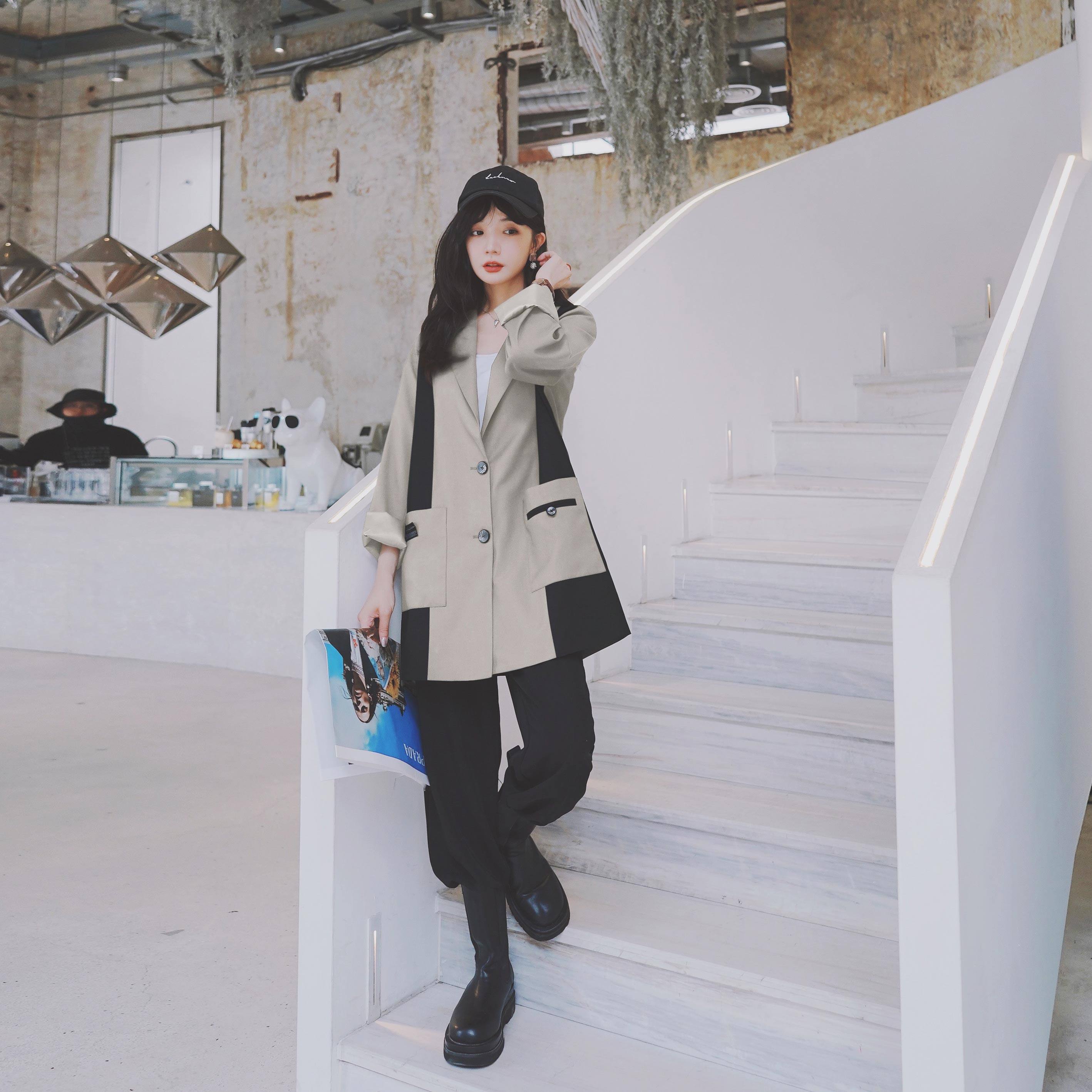 灰色高级感西装外套女2025春季新款韩版小个子休闲百搭炸街小西服,女装风衣,浙宝199