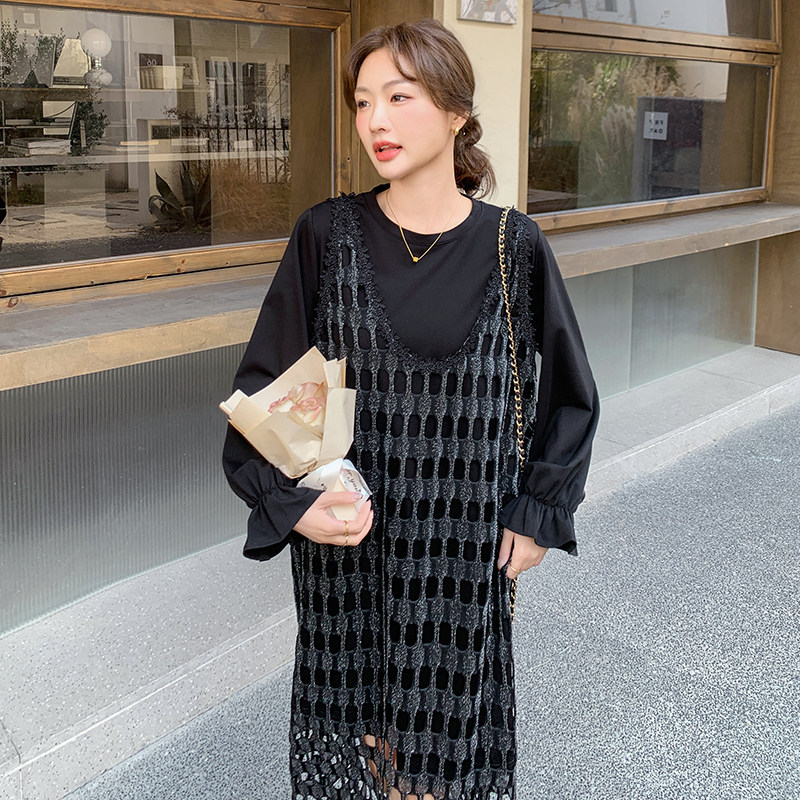 赫本风超火黑色裙女春秋新款吊带镂空设计感背心连衣裙,女装连衣裙,浙宝199