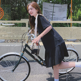学院风娃娃领连衣裙女夏2025新款奶甜少女宽松高级感百褶小黑裙仙，商品下架区，浙宝199