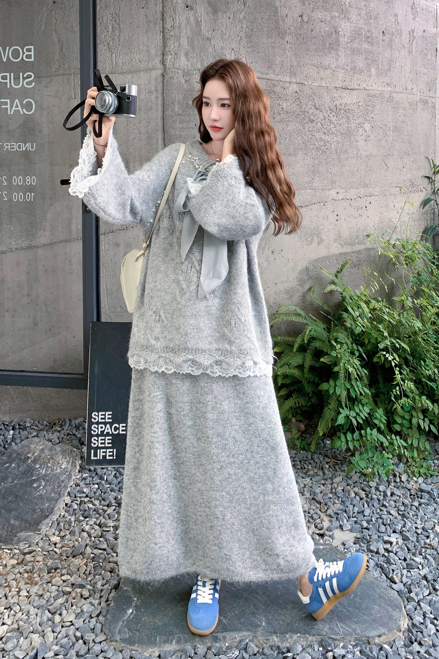 慵懒风针织毛衣套装女2025秋季新款氛围感超好看减龄半身裙两件套,女装套装/套裙,浙宝199