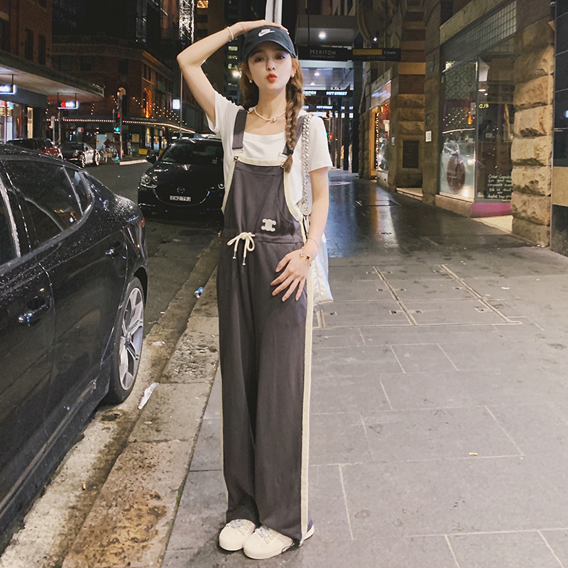 背带裤女夏季长款2023新款高级感洋气减龄运动休闲垂感阔腿连体裤，女装连体裤，浙宝199