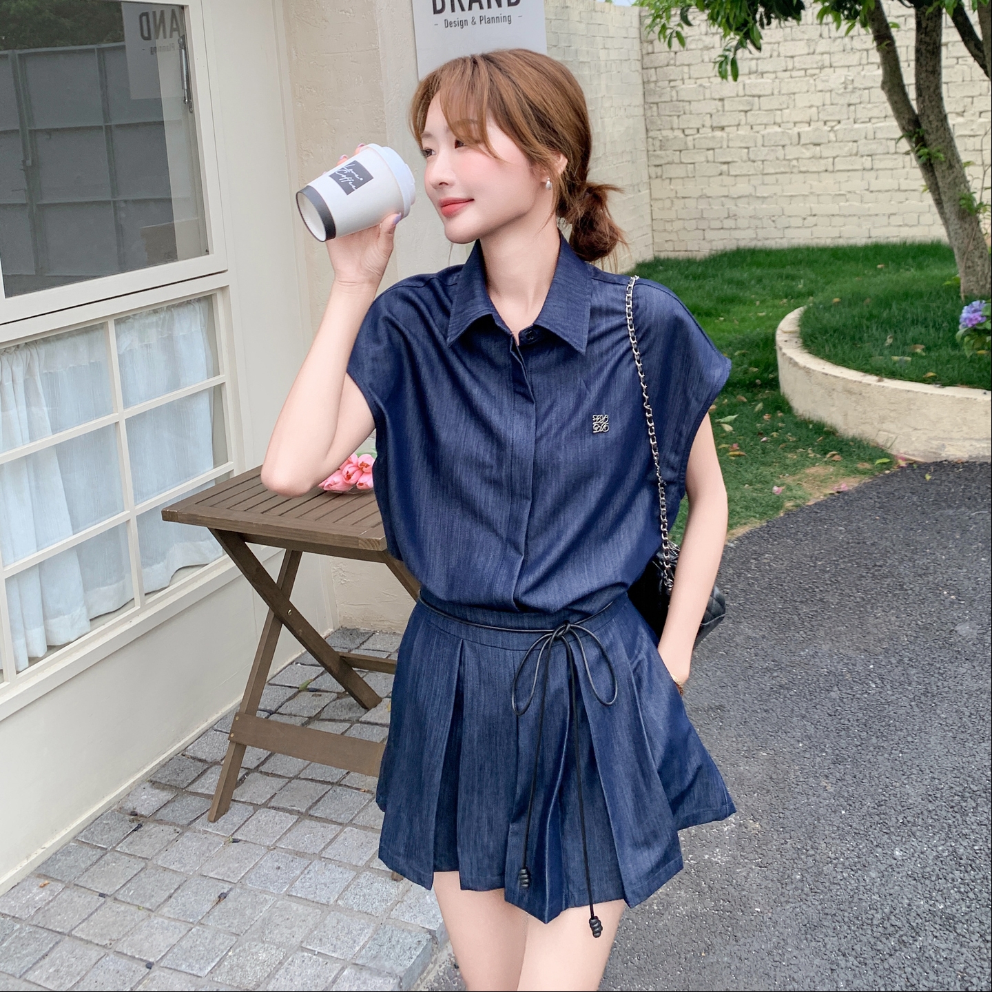 199-26208-P155-控228【好款现货】牛仔套装百褶短裙二件套，女装套装/套裙，浙宝199