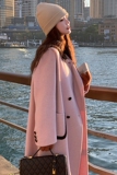 粉色加厚毛呢外套女2023冬季新款韩系设计感撞色拼接小香风呢大衣，女装毛呢外套，浙宝199