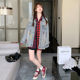 早秋复古设计感破洞做旧外套女2025新款时尚格子衬衫上衣，女装短外套，浙宝199
