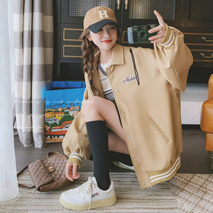 卡其色宽松外套春秋女2024新款设计感字母刺绣美式复古休闲夹克潮图片