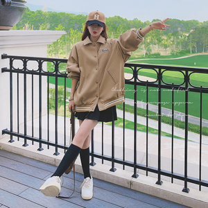 卡其色宽松外套春秋女2024新款设计感字母刺绣美式复古休闲夹克潮图片